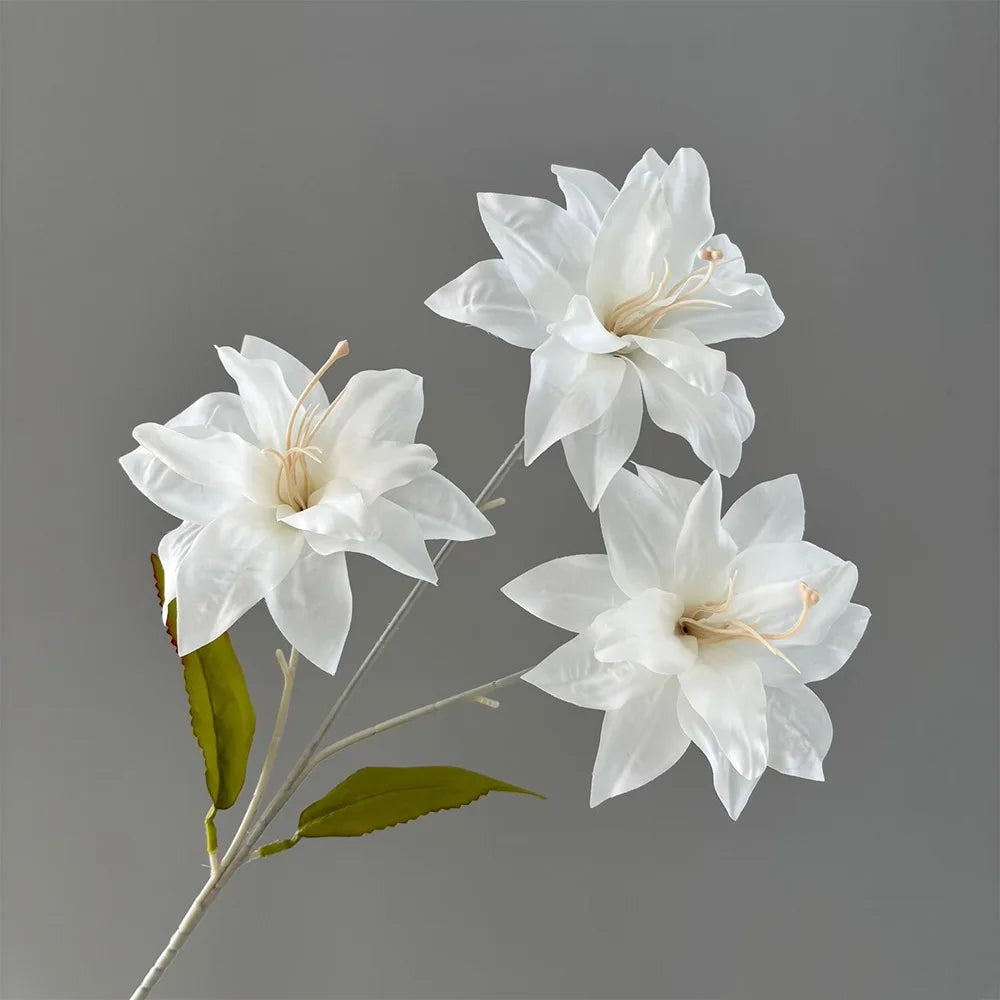 3-Head Artificial Lily Flower Branch | Realistic Silk Touch 65cm