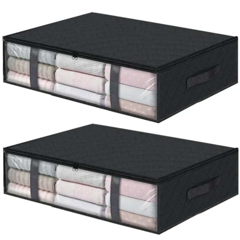 Under bed Storage Bag For Portable Foldable Quilt Bags Wardrobe Clothes Organizer Storage Box Dustproof Organizer Large Capacity Oasis Select 2pcs medium black