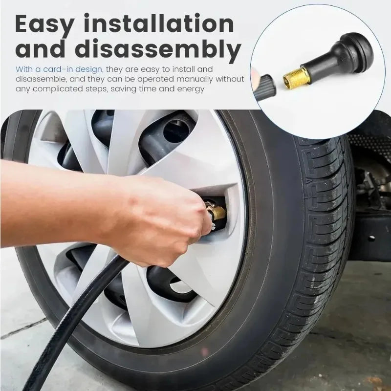 4/8/24PCS Car Tubeless Tire Valve Tire Valve Stem TR412/TR413/TR414/TR415 with Dust Cover Black Rubber Snap on Tire Valve Stem Oasis Select