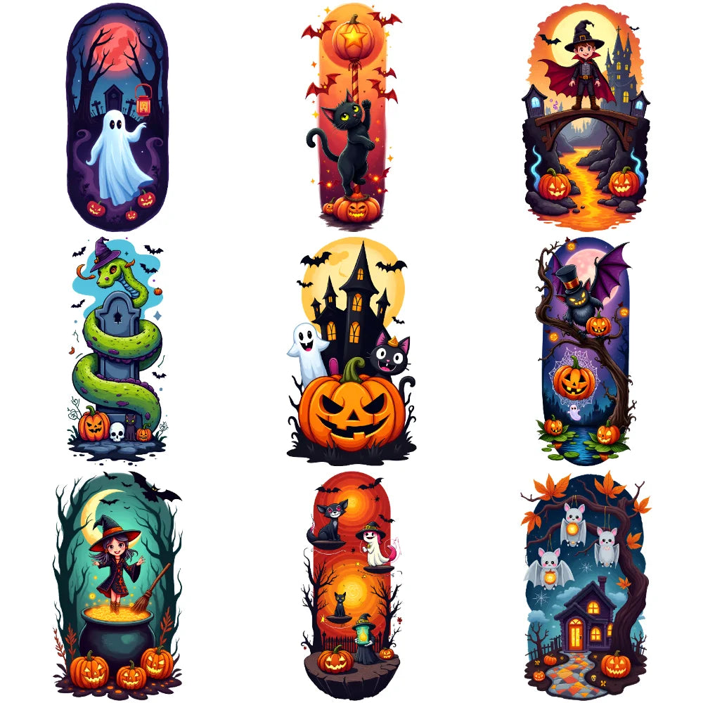 9-Pack Halloween Temporary Tattoos – Bats, Pumpkins & Ghosts