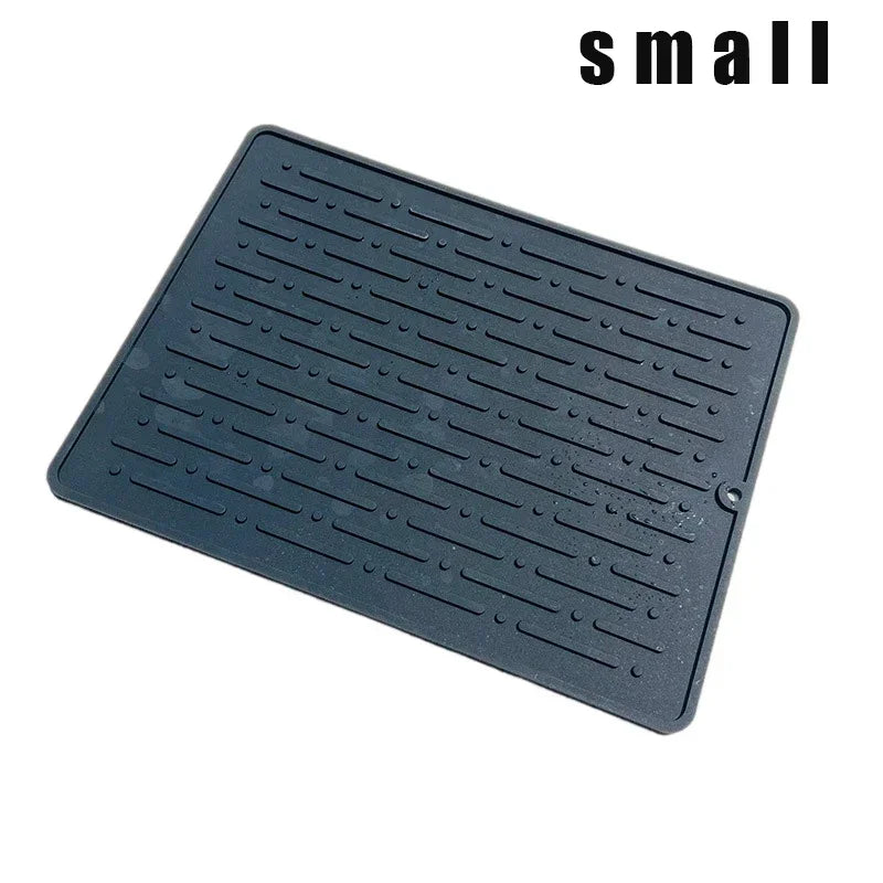 Silicone Dish Cup Drying Mat Anti-slip Sink Countertop Drain Pad Organizer Kitchenware Storage Protective Mat Kitchen Supplies Oasis Select small black as show