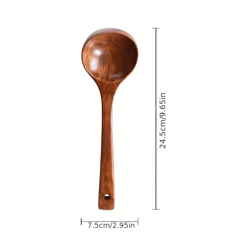 1pc Non-Stick Wooden Cooking Spoon,Daily Solid Anti-scalding Soup Ladle For Kitchen Oasis Select Wine red