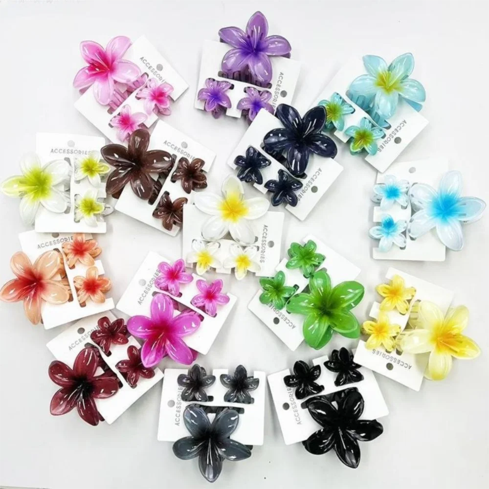 3Pcs/Set Colorful Gradient Hair Claws Plumeria Flower Acrylic Hawaiian Flower Hair Clip Hair Accessories Beach Oasis Select