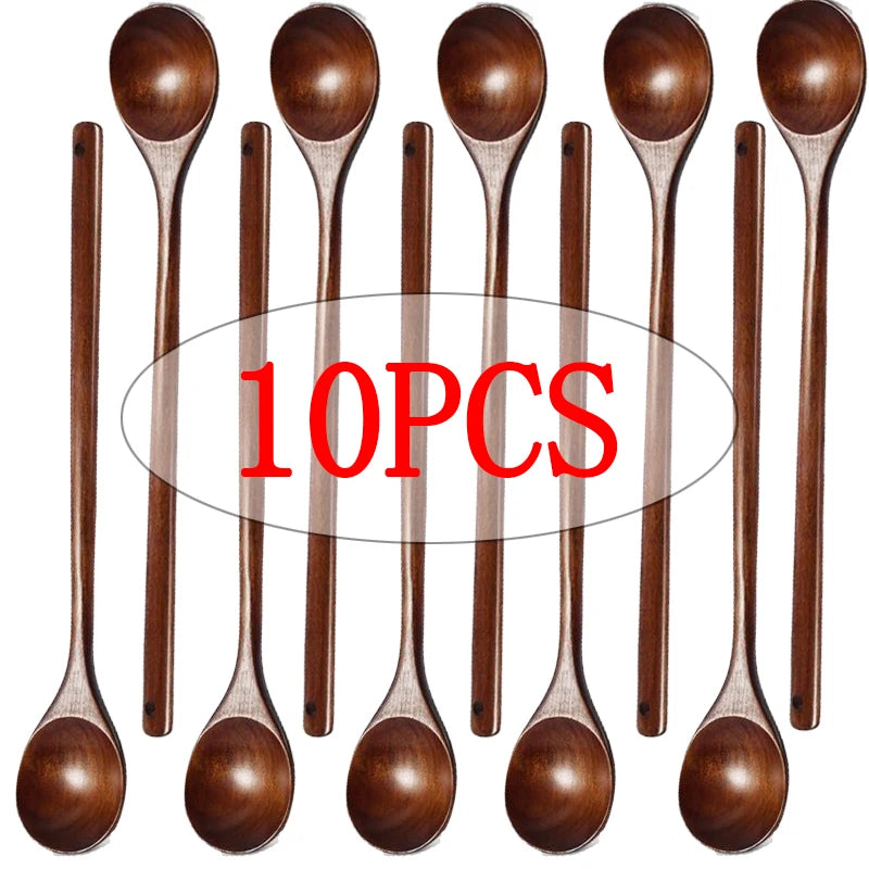 Long Wooden Stirring Spoon with Long Handle – 5 or 10 Pack Wooden Cooking Spoon Oasis Select 10pcs Dark color