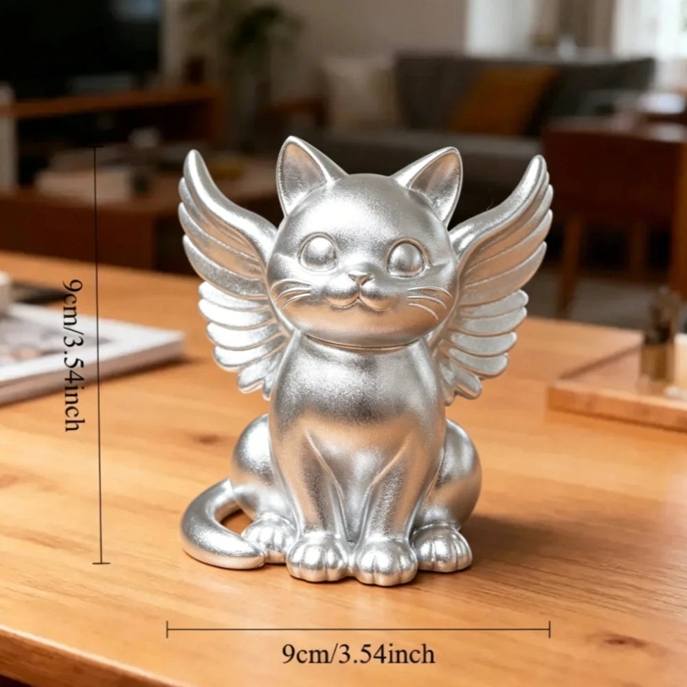 Sweet Angel Cat Figurine Winged Kitten Statue Cute Animal Pet Memorial Ornaments for Home Office Desk Bedroom Garden Decor Gifts Oasis Select Angel Cat Silver 9xx9x5.9cn