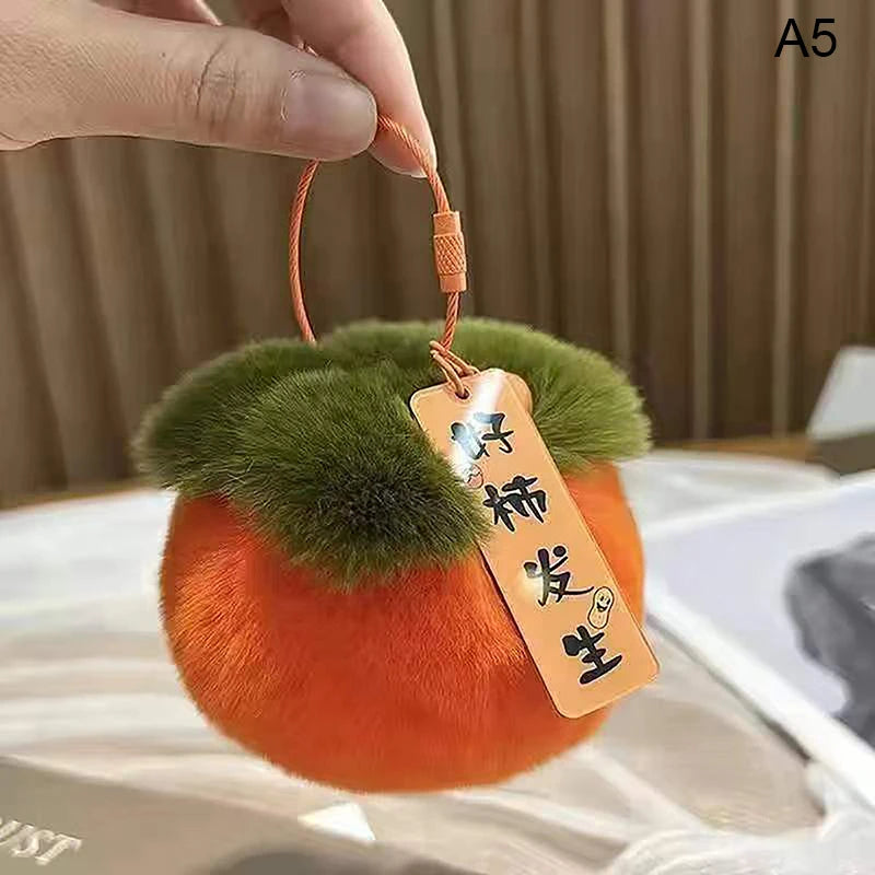 "Good Persimmon Happens" Plush Persimmon Keychain Cute Fruit Bag Charm Pendant for Backpack Gift Lucky Charm Pendant Oasis Select A5