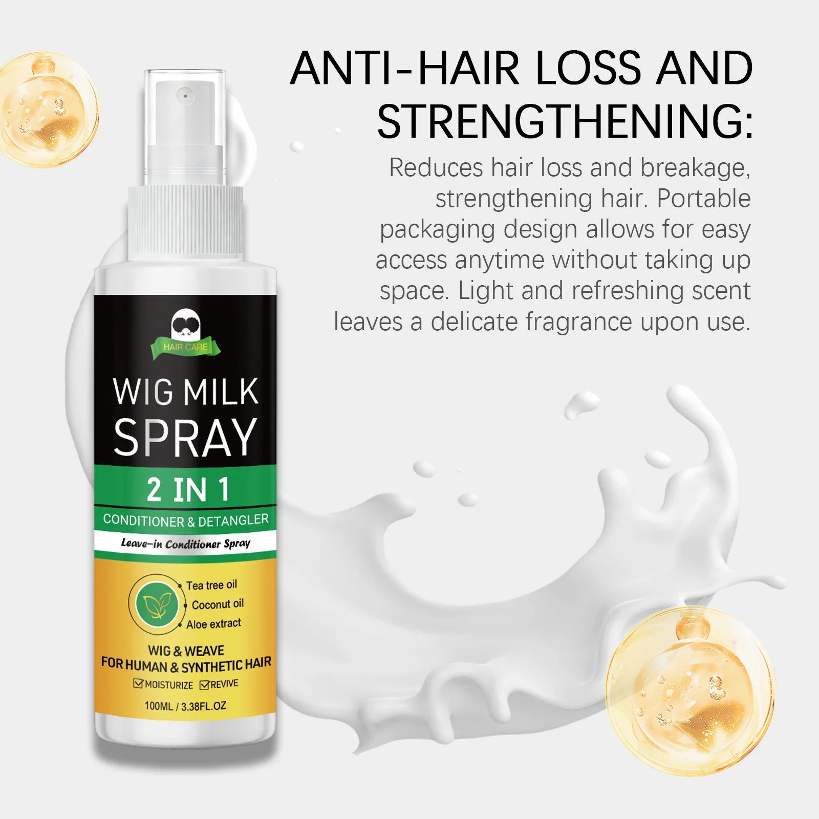 2-in-1 Wig Milk Spray | Anti-Frizz Leave-In Conditioner 100ml Leave-In Hair Spray Oasis Select