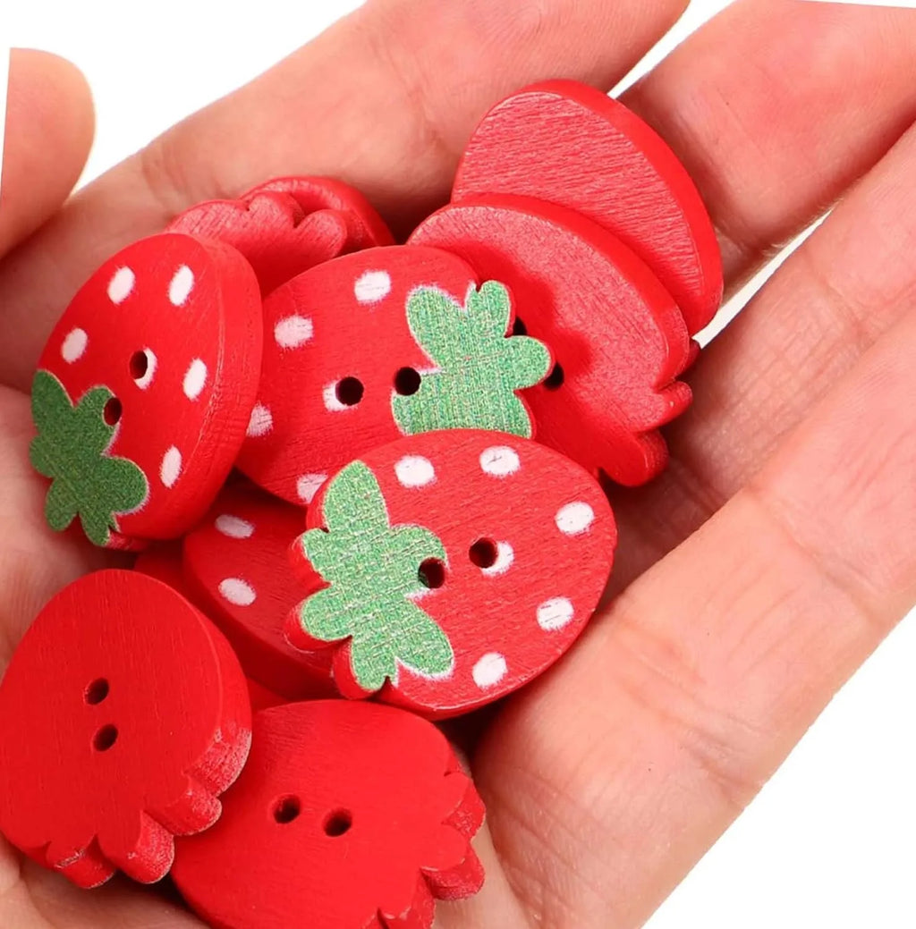 Strawberry Wooden Buttons 10/50Pcs – Double Hole DIY Sewing