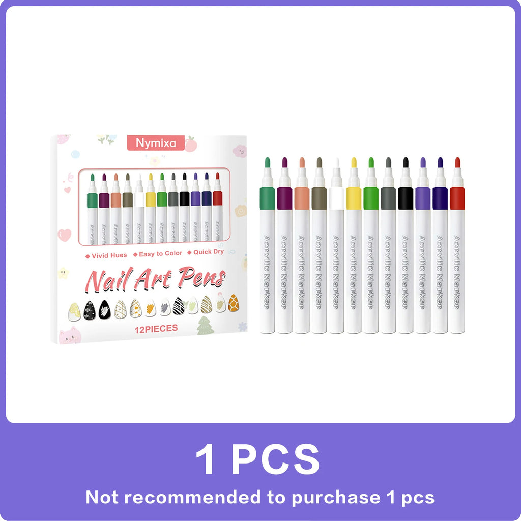 12pc Multi Color Nail Art Pen Set – Waterproof DIY Manicure Kit