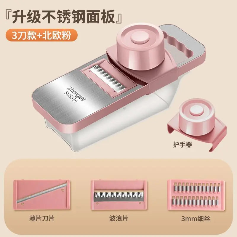 Stainless Steel Vegetable Slicer Potato Slicer Household New Multifunctional Slicer That Does Not Harm Hands Kitchen Accessories Oasis Select Pink A