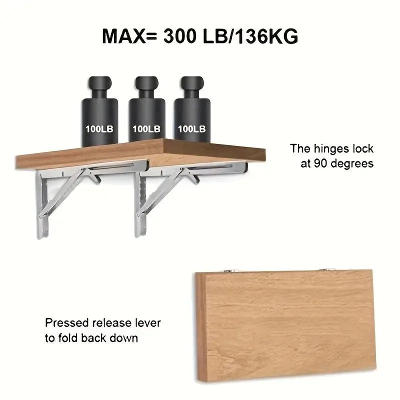 2PCS Thickened stainless steel folding bracket triangular bracket right angle holder wall shelf layer board bracket Oasis Select