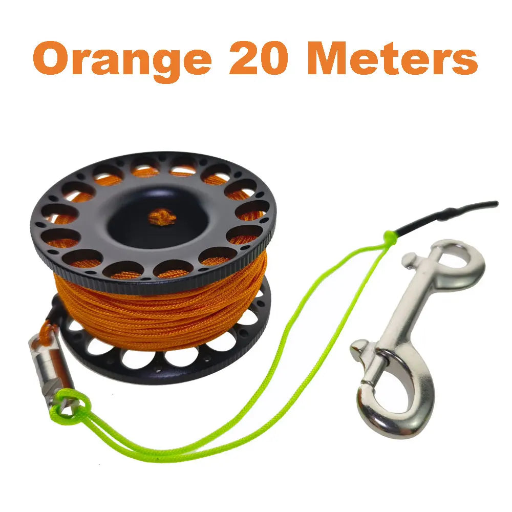 15M 20M 30M Scuba Diving Aluminum Alloy Spool Finger Reel with Stainless Steel double ended hook SMB Equipment Cave Dive Oasis Select Orange Line 20M 1