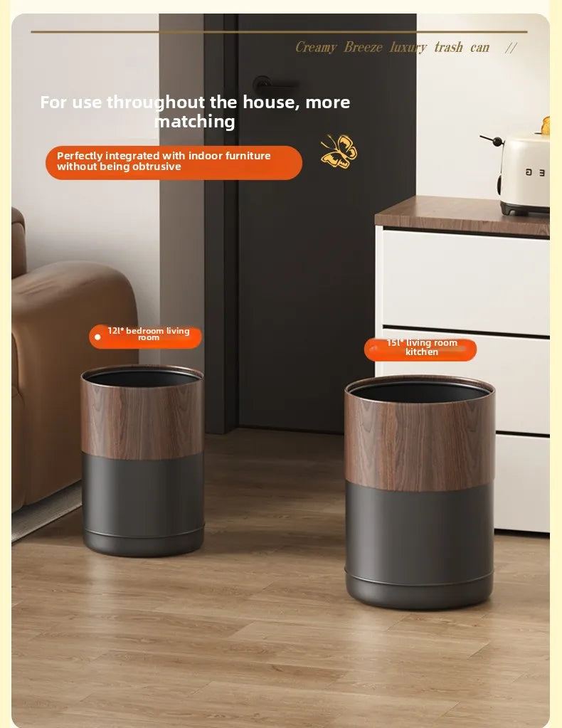 Black Walnut Imitation Solid Wood Grain Trash Can New Household Living Room and Kitchen High Appearance Level Paper Basket Oasis Select