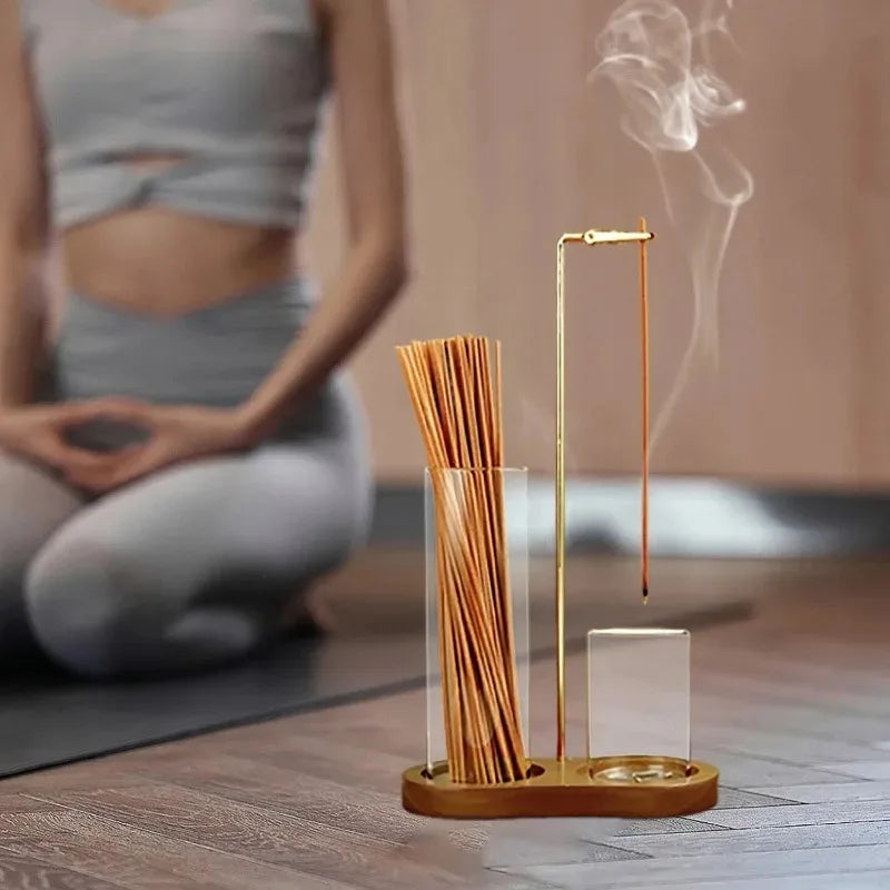 Wire Incense Burner Solid Wood Glass Incense Burner Modern and Simple Sandalwood and Agarwood Upside Down Incense Tube Oasis Select
