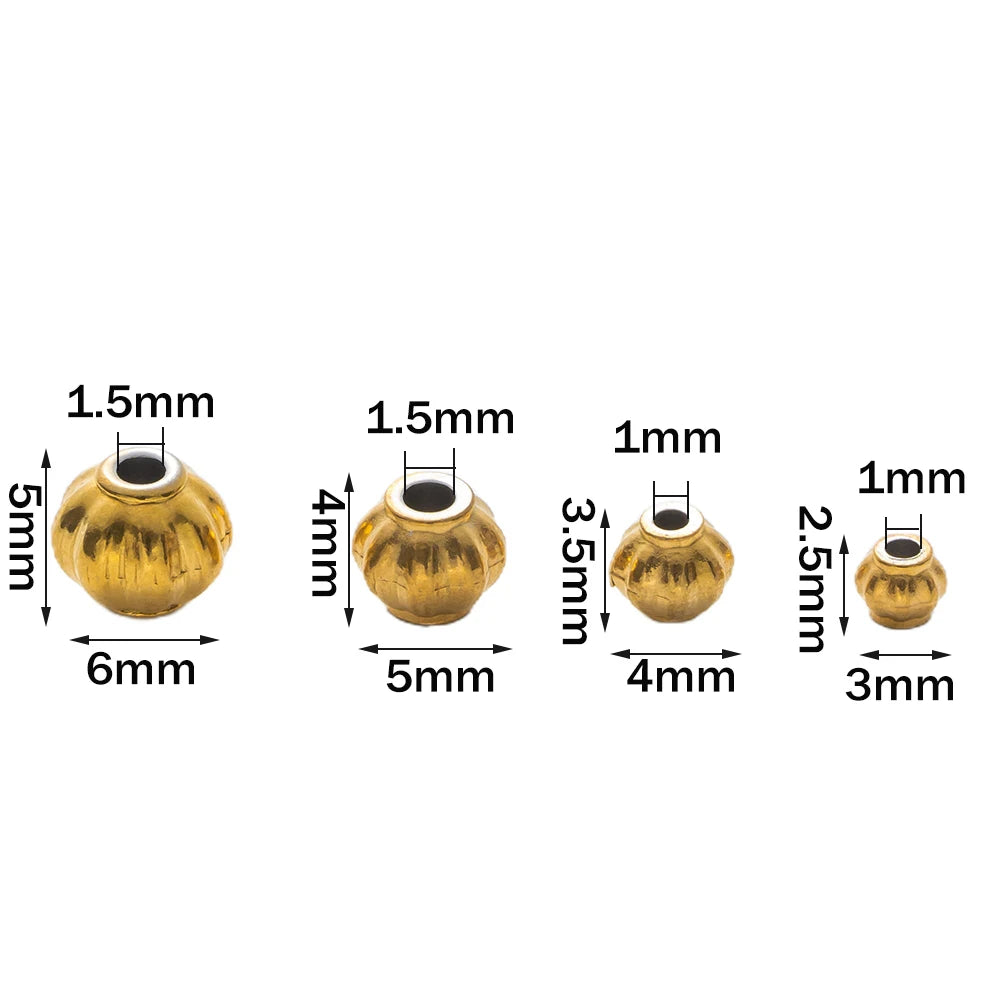 20pcs 3/4/5/6mm Stainless Steel Corrugated Pumpkin Round Beads Metal Spacer for DIY Braceket Necklace Craft Jewelry Making Oasis Select
