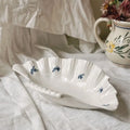 Ins Ceramic French Retro Shell High-legged Irregular-shaped Plate for Storing Desserts, Cakes Jewelry and Ornaments Oasis Select Blue 26x15.5x6.5