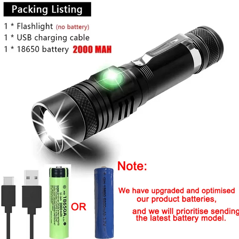 High Power Led Flashlights Zoomable Camping Torch With T6 LED Lamp Beads Waterproof 4 Lighting Modes Multi Function USB Charger Oasis Select