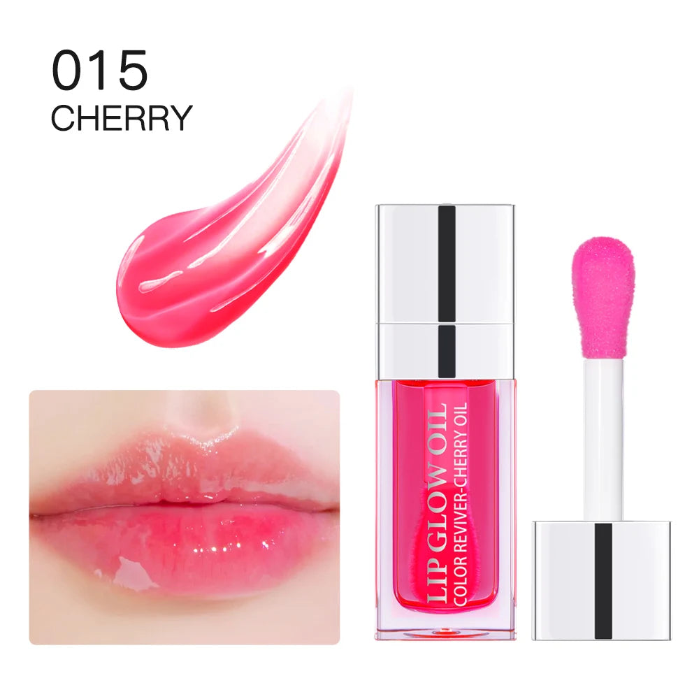 Lakerain Crystal Jelly Moisturizing Lip Oil Safety Lip Gloss Makeup Sexy Plump Hydrating Lip Glow Oil Tinted Lip Plumper Oasis Select 015 CHERRY