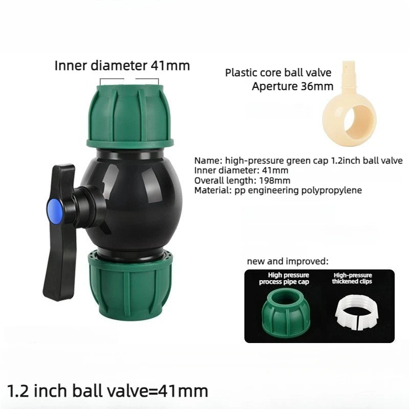PE Ball Valve 4 Points 6 Points 1 Inch Water Pipe No Hot Melt Quick Connector Valve Switch Quick Connector Irrigation Joint Oasis Select 1.2 inches 40mm Upgrade Green Hat Ball valve