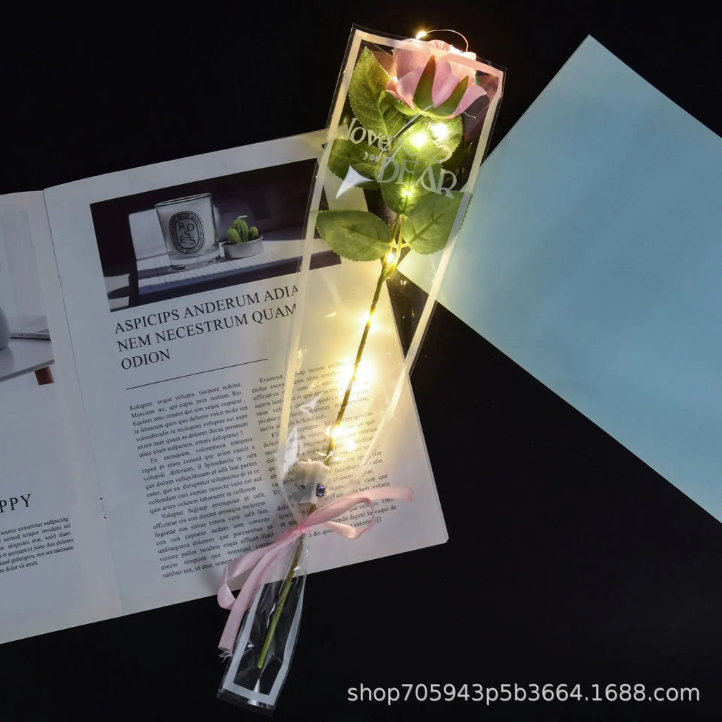 1pcs Led Light Up Glowing Roses Red Flower Bouquet Led Flash Handheld Valentine's Day Glow Party Wedding Decoration Oasis Select Pink-A