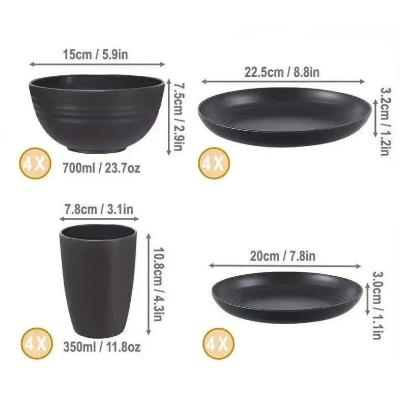 16pcs Unbreakable High Quality Plastic Dinnerware Sets - Reusable, Lightweight, for Daily Use, Outdoor Dining, Camping Essential Oasis Select