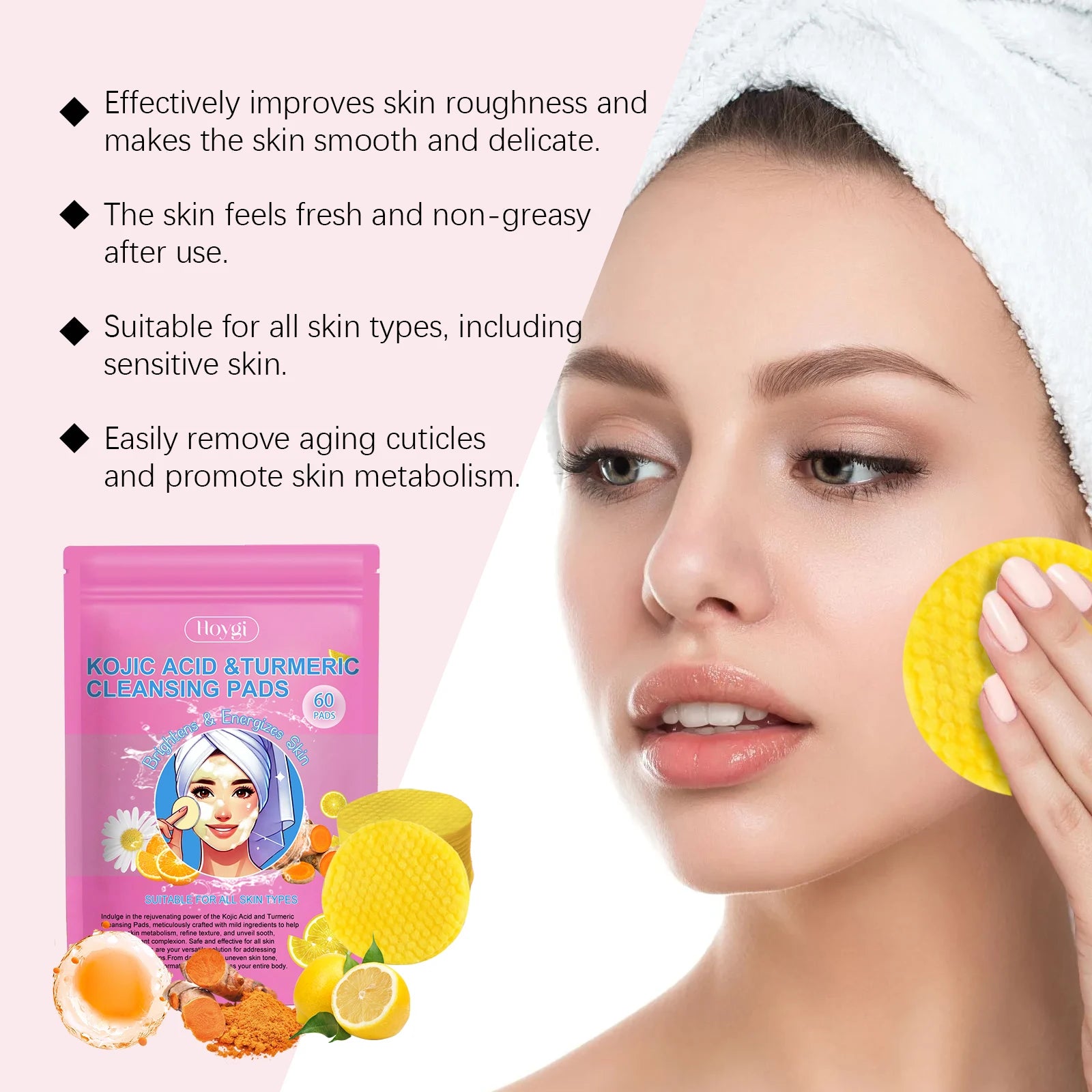 Turmeric & Kojic Acid Facial Cleanser Pads – Deep Pore Clean