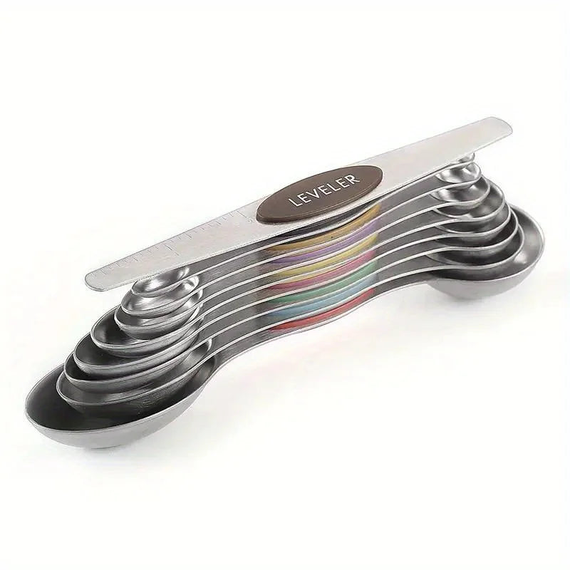 Stainless Steel Double Headed Measuring Spoon 9-piece Set with Magnetic Suction and Scale Measuring Spoon Baking Tool Oasis Select