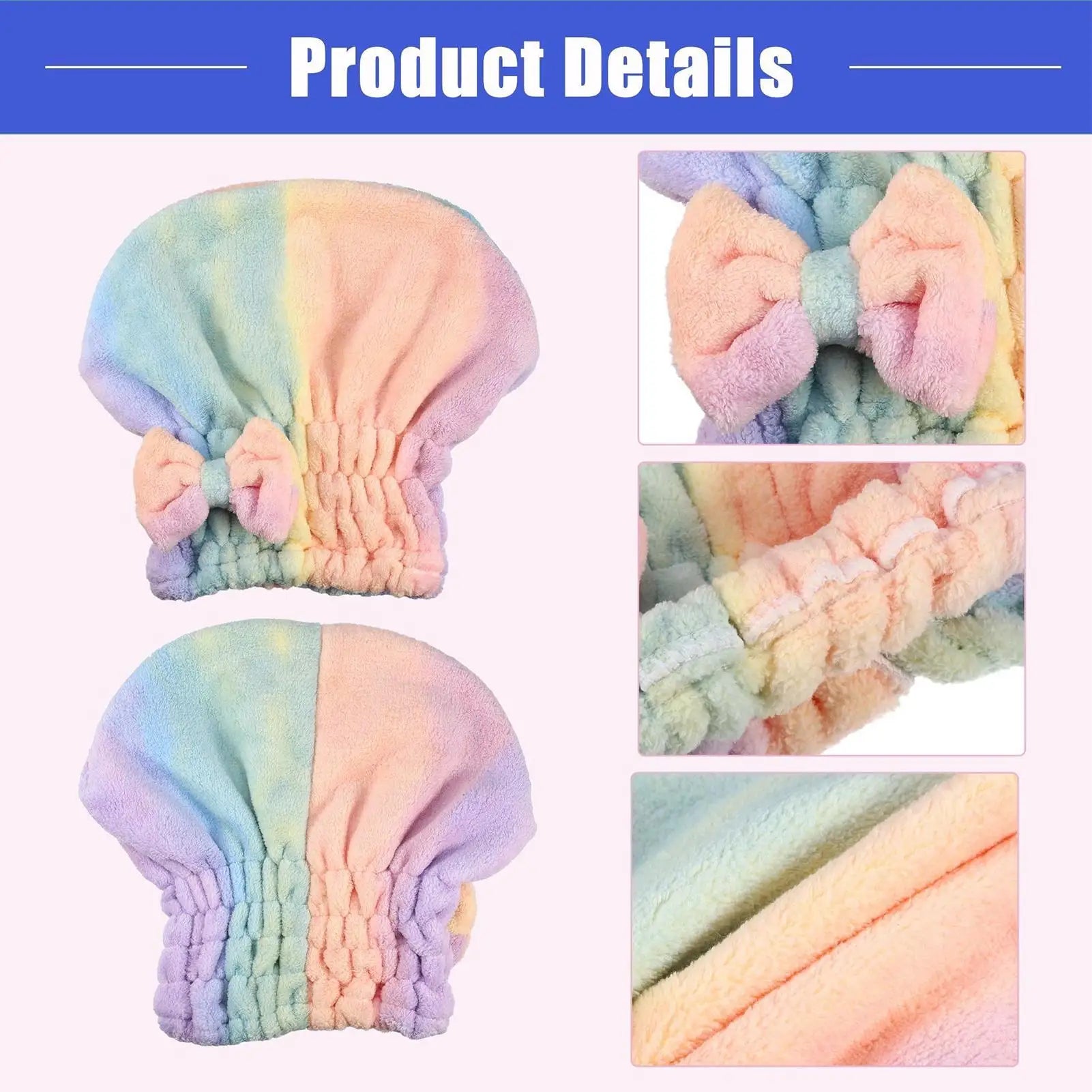 Microfiber Hair Drying Towels Head Wrap with Bow-Knot Shower Cap Hair Turban HairWrap Bath Cap for Curly Long Wet Hair Gift Oasis Select