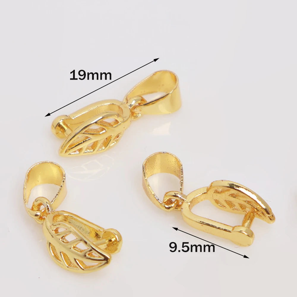 5pcs 18K Gold Plated Leaf Shaped Pinch Bails,Pendant Clips with Clip,Jewelry Connectors For DIY Necklace Earrings Making Supply Oasis Select