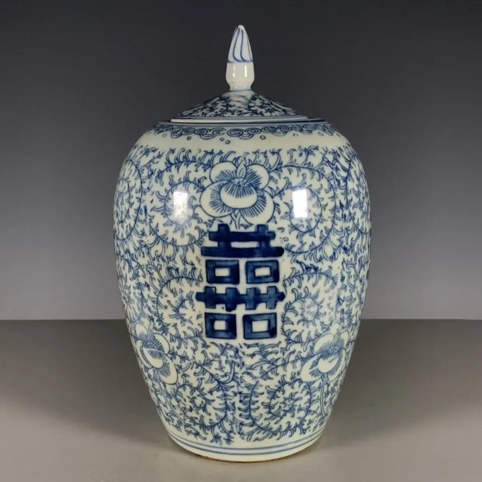 Antique Porcelain Duble Happiness Lotus Pattern Ceramic Jar Antique Ornaments For Living Room Oasis Select