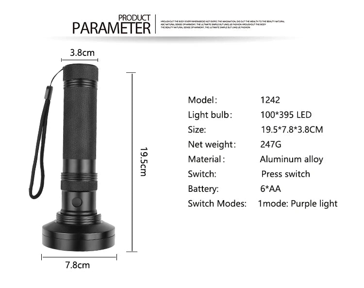 POCKETMAN 395nm UV Flashlight – 21/51/100 LED Black Light Torch