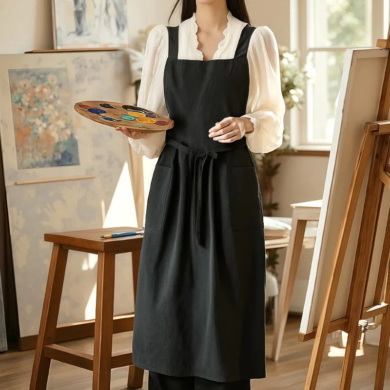Nordic Florist Apron Cotton Gardening Coffee Shops Kitchen Aprons For Women Cooking Baking Restaurant Retro Pinafore Oasis Select Black