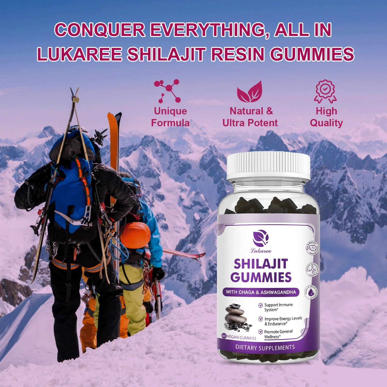 100% Himalaya Pure Shilajit Gummies 13 in 1 Original Mineral Health Supplement Non-GMO Brain Memory Cognitive Energy Health Oasis Select