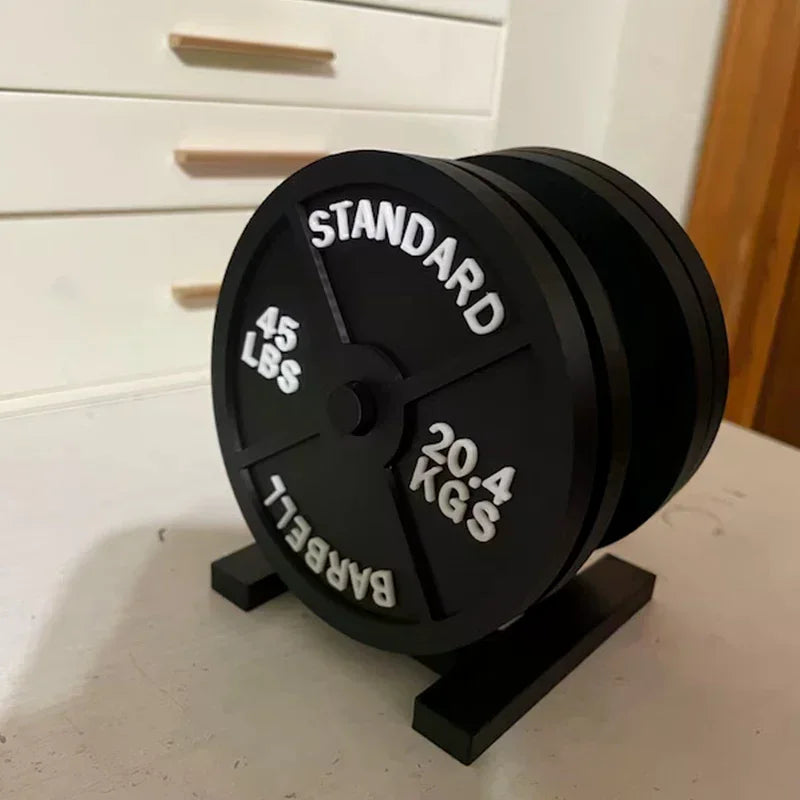 Weight Plate Coaster Set Holder Drink Coaster With Four Black Coasters For Hot Cold Drink For Bar Home Kitchens, Fitness Gyms Oasis Select