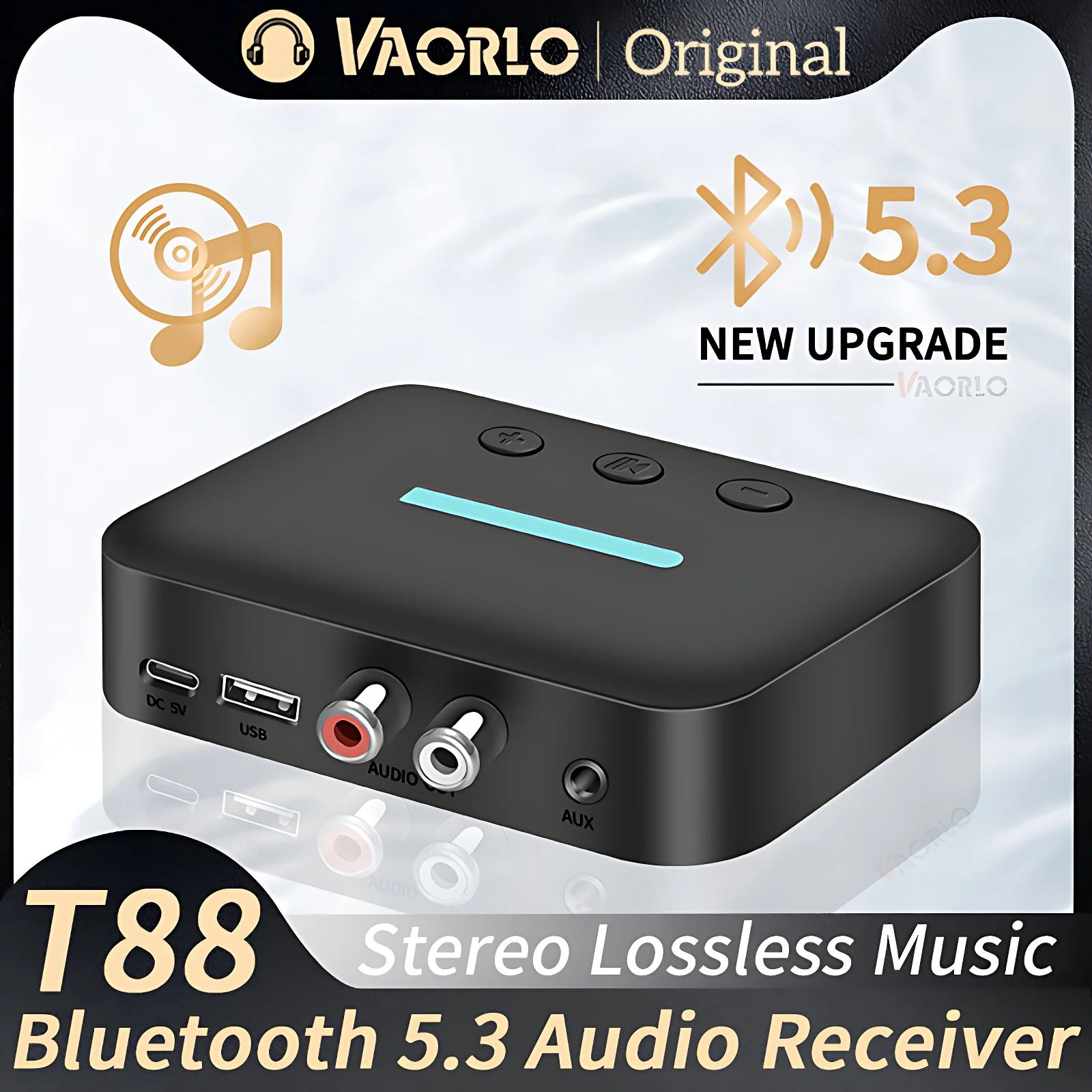 USB Bluetooth 5.3 Audio Receiver Adapter Wireless Stereo Music 3.5mm AUX R/L RCA Support U-Disk Playback For Desktop Speaker Amp Oasis Select