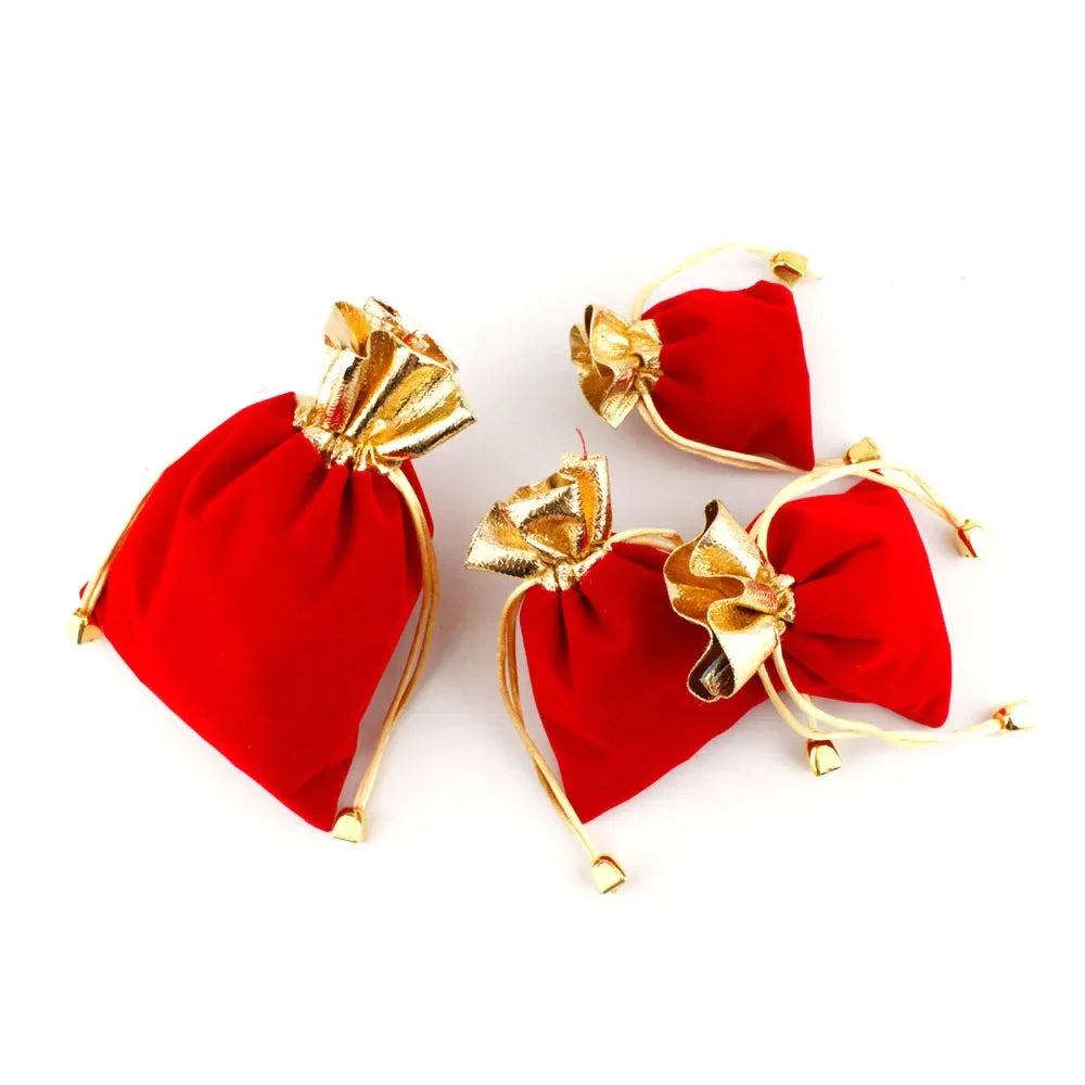9/18/27pcs elegant red buttoned jewelry bags, 7x9cm, Christmas gifts, New Year gift drawstring, plush bags Oasis Select