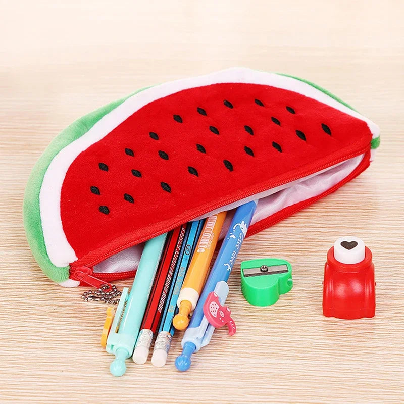 School Suppli Stationery Watermelon Pencil Case Cute Fruit Kawaii Plush Large Capacity Pencil Bag Cosmetics Case for Kids Gift Oasis Select