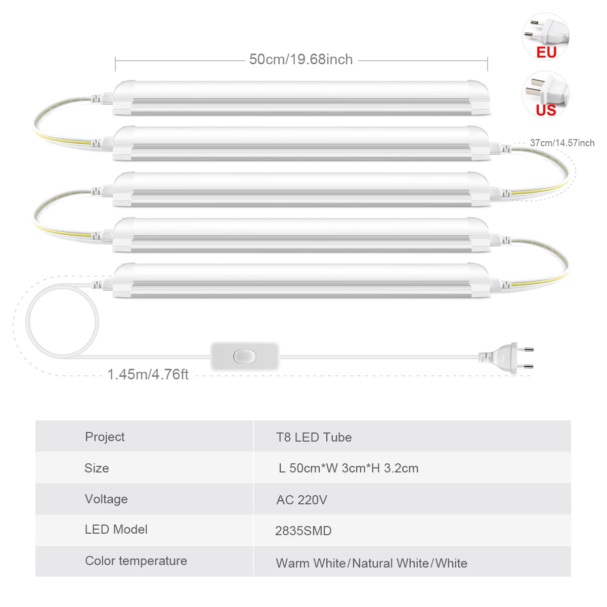 1.64FT 50CM 25W AC220V Led Fluorescent Light Energy Saving 1-6Pcs T8 LED Tube For Kitchen Dining Room Garage Shop Lighting ﻿ Oasis Select