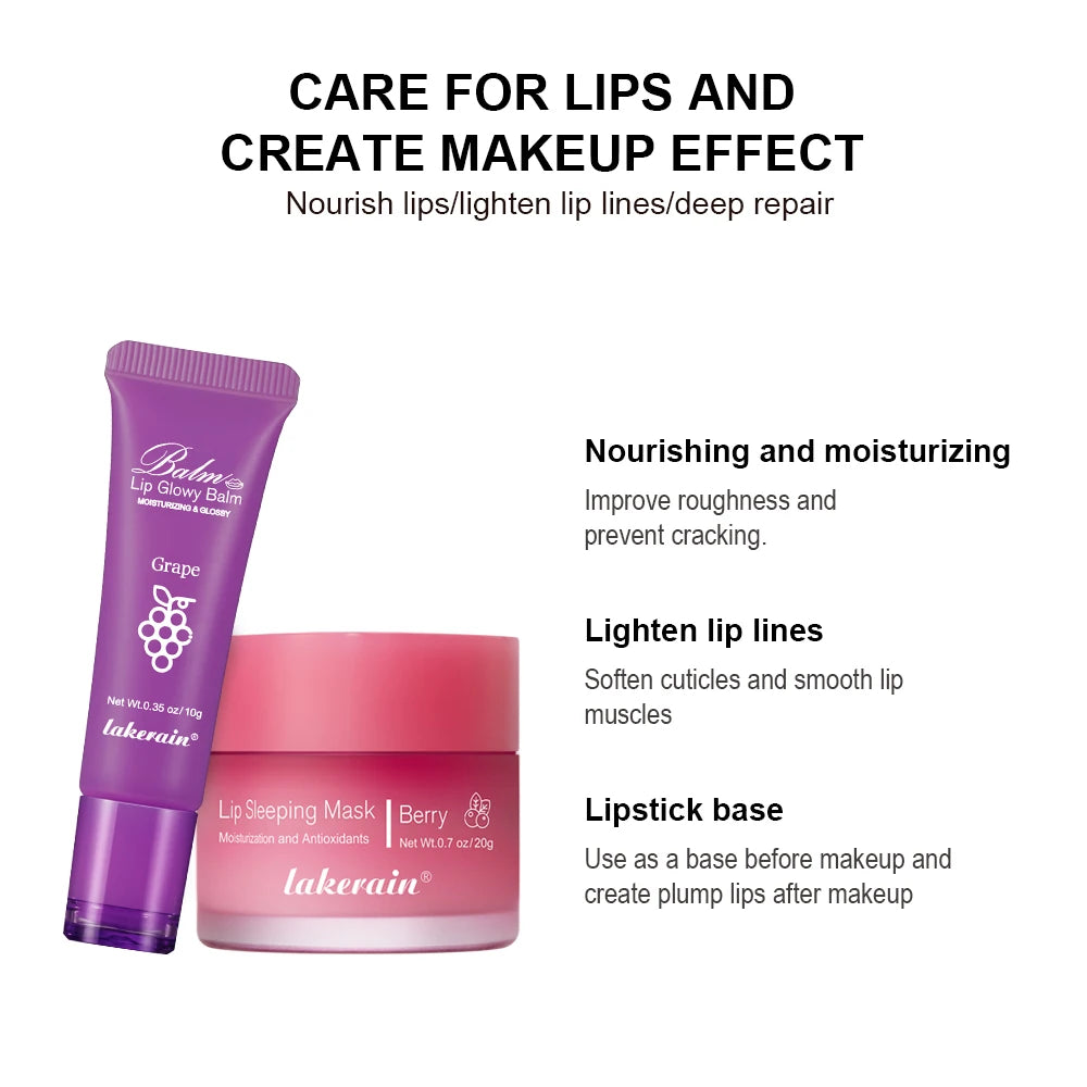 Moisturizing Lip Care Kit Lip Glowly Balm Sleeping Lip Mask Deep Hydrate Night Sleep Mask Reduce Lip Lines Remove Dead Skin Oasis Select