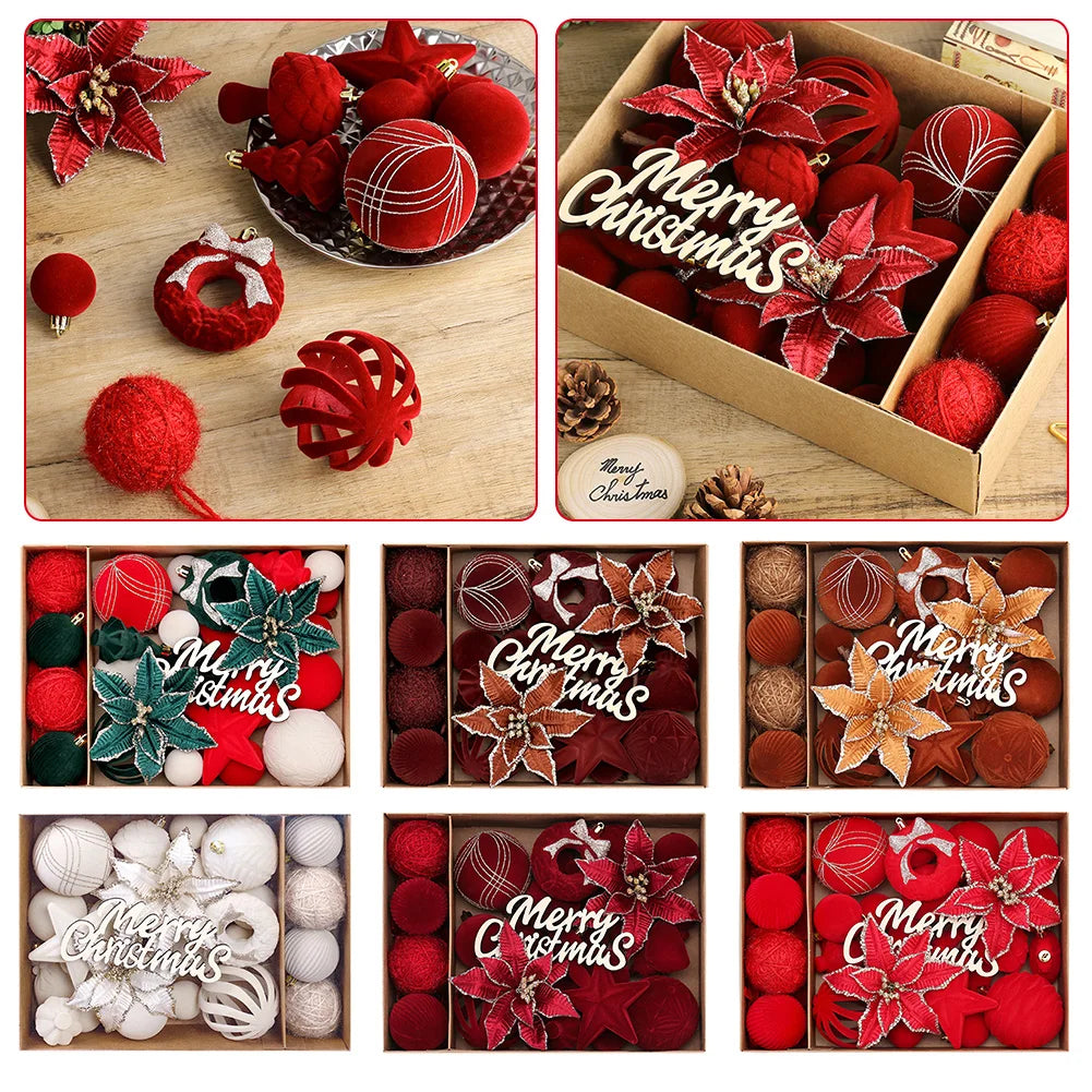38-Piece Velvet Christmas Ball Ornament Set – Mixed Colors
