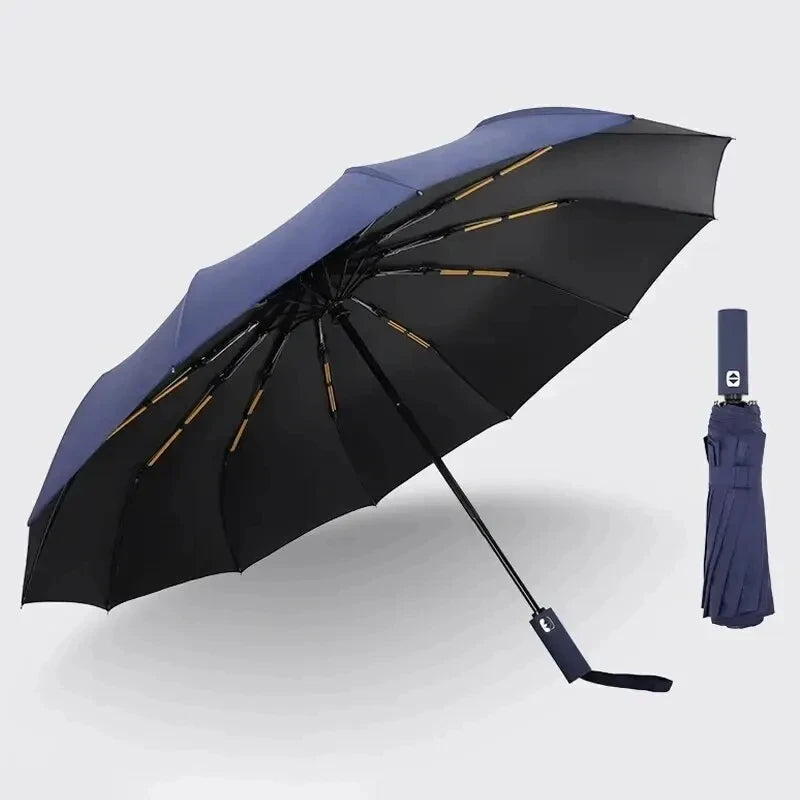 12 Bone Black Glue Fully Automatic Umbrella - Thick Durable Keel Three-Fold UV Resistant Folding Design for Protection And Style Oasis Select navy blue