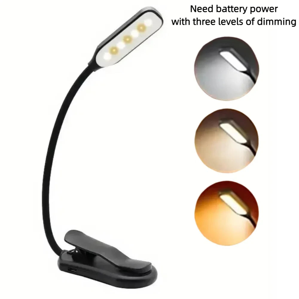 2025 New LED Reading Lamp No Harm To Eyes With Clip Piano Score Lamp Portable Three-Speed Dimming Bedside Lamp Night lighting Oasis Select Battery 3-speed