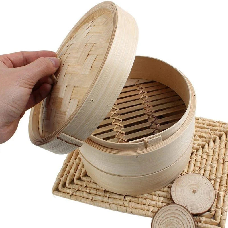 Bamboo Steamer 2 Tier 8 Inch Dim Sum Basket Rice Pasta Cooker Set With Lid By Steam Basket For Vegetables Oasis Select