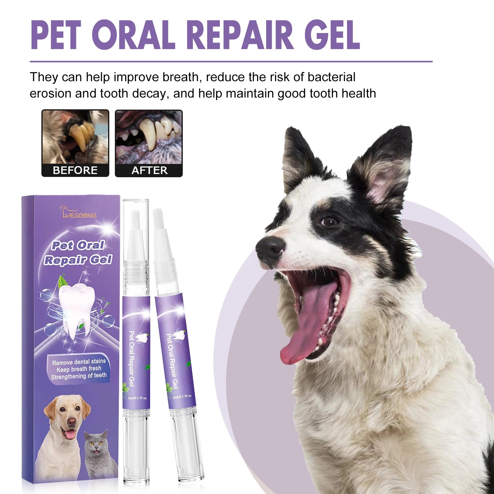Pet Oral Repair Gel Stain Cleaner Remove Dental Stains Eliminating Odors Freshens Breath Reduce Pet Yellow Teeth Cleaning Pen Oasis Select