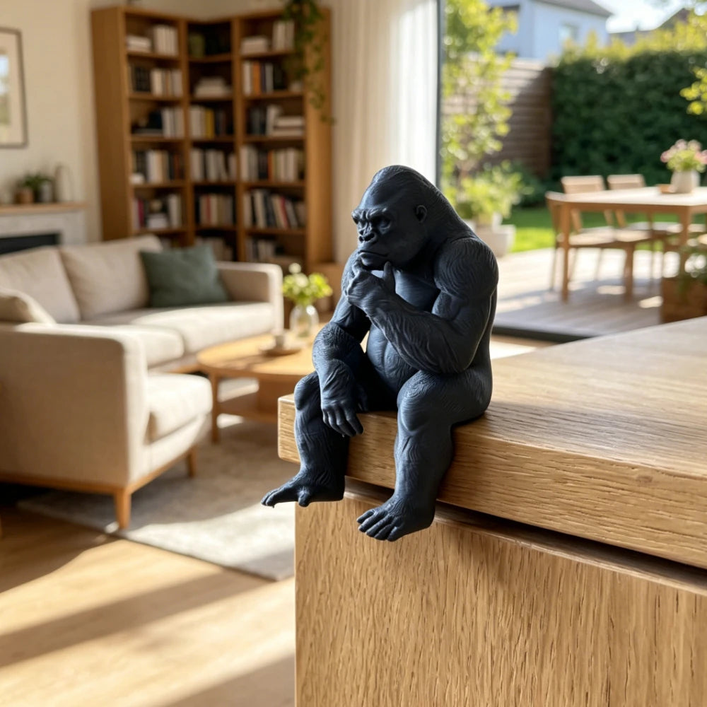 Thinking Gorilla Shelf Sitter Figurine Meditation Sitting Ape Ornaments for Home Book Edge & Office Desktop Ornament Decor Gifts Oasis Select