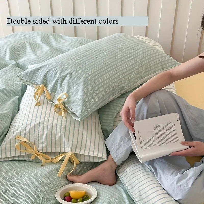 48x74cm Double Sided Stripes Bow Pillow Cases Soft Comfortable Covers Cotton Pillow Cover Pillow Sham Beds Home Decoration gifts Oasis Select Mint milky green 2pcs