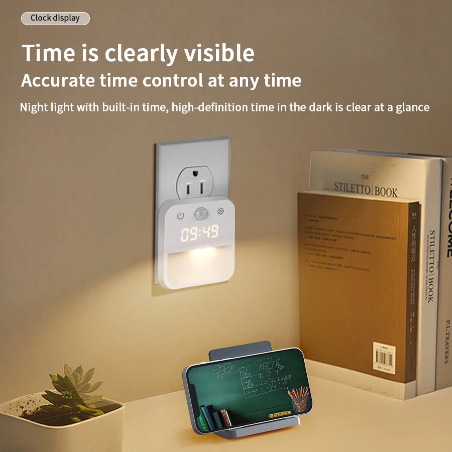 Motion Sensor LED Night Light with Clock Display – 3 Modes Motion Sensor Night Light Oasis Select