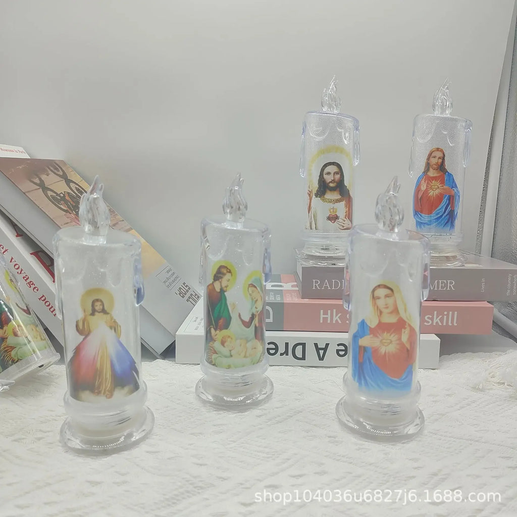 Jesus Virgin Christ Lamp Romantic Tealight Electronic Flameless LED Devotional Prayer Candles Light Religious Decoration Oasis Select