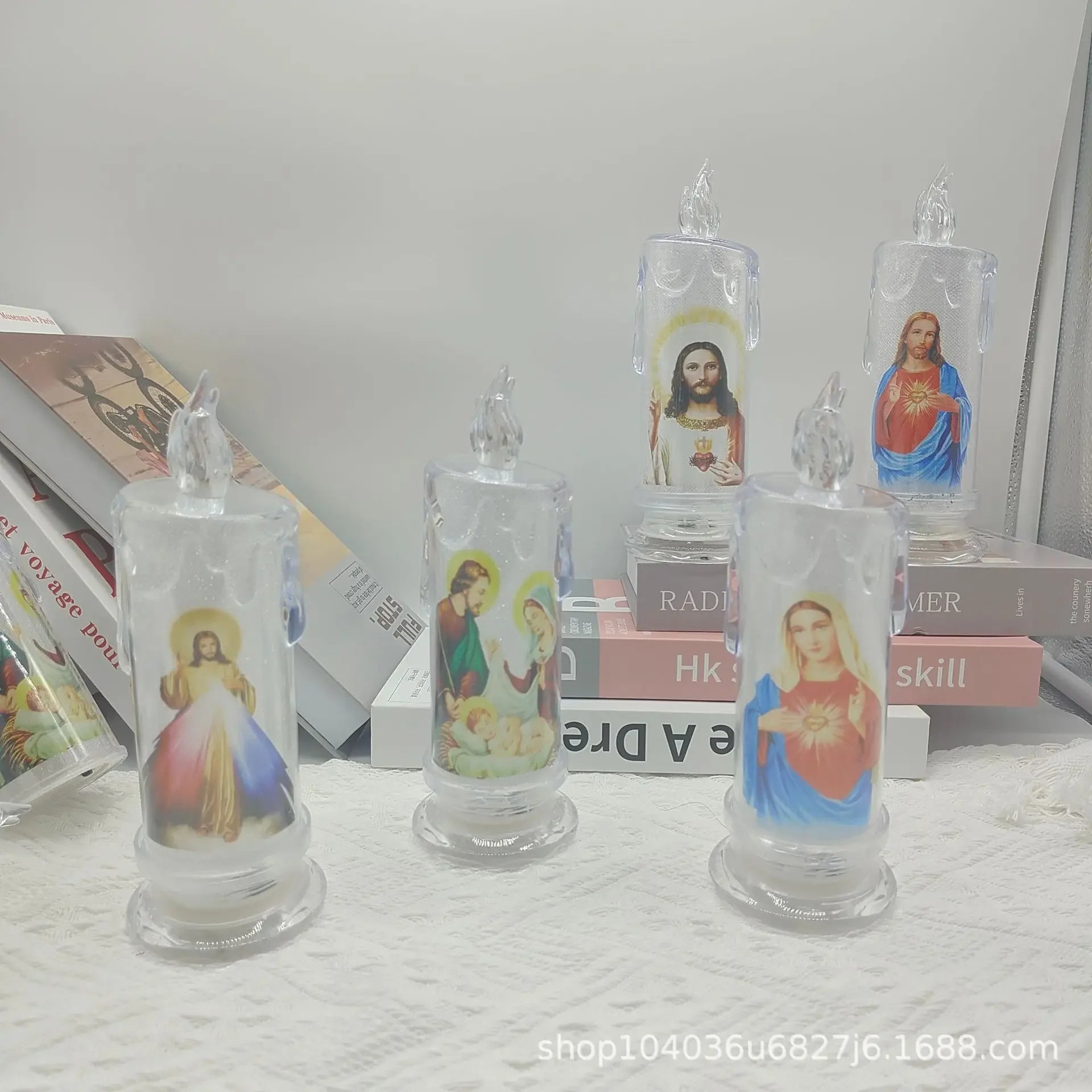 Jesus Virgin Christ Lamp Romantic Tealight Electronic Flameless LED Devotional Prayer Candles Light Religious Decoration Oasis Select