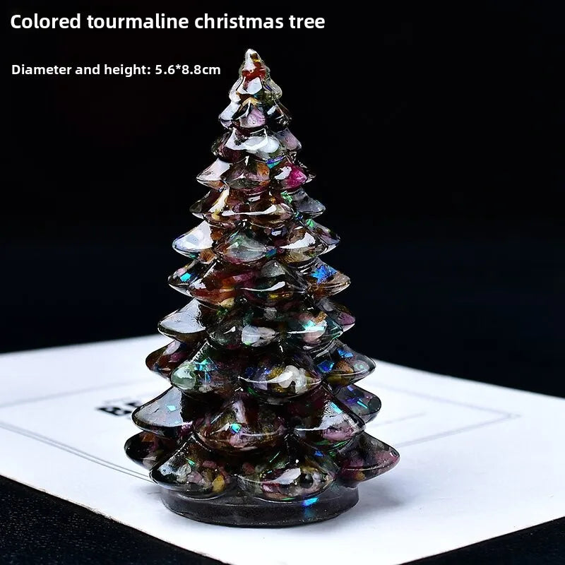 New Natural Crystal Crushed Stone Christmas Tree Resin Decorative Item for Home Desktop Decoration Christmas Display Oasis Select I 5.8cm x 8.8cm